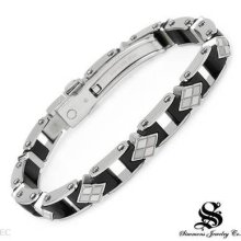 Simmons Gentlemens Bracelet W/genuine Clean Diamond In Stainless Steel &bk Resin