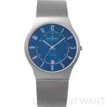 Skagen 233xlttn Denmark Slim Titanium Blue Dial Mesh Band Mens Watch