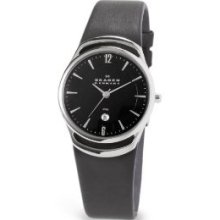 Skagen 597sslb Ladies Black Leather Watch Â£90 Rrp (fast Uk Seller)