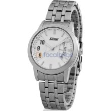 Skmei Men's Stylish Dive Watch with Stainless Steel Strap (White)