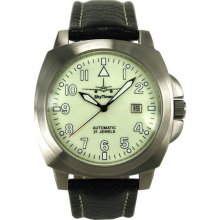 Skytimer Mens Automatic Pilot Stainless Watch - Black Nylon Strap - Glow Dial - SKY507545031