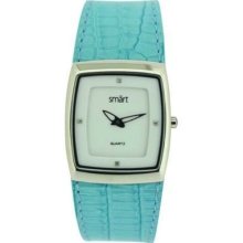 Smart Ladies Chrome Diamante Ultra Slim Genuine Leather Strap Watch Gift Boxed