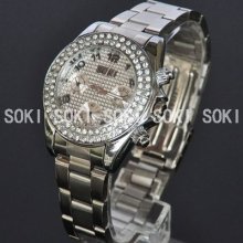 Soki Crystal Case Silver Womens Ladies Analog Quartz Wrist Band Watch W116
