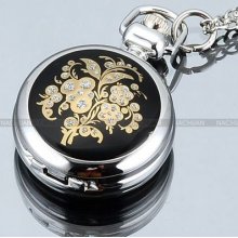 Special Pattern Pocket Quartz Watch Pendant Long Chain Necklace Mirror Case