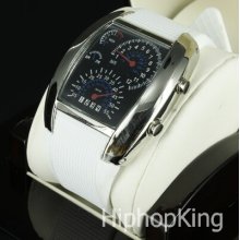 Sport Flashing Light Date Square Dial White Silicone Band Hip Hop Watch
