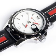 Sports Quartz Hours Clock White Dial Pu Leather Curren Wv137 Men Wrist Watch