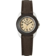Sprout Womens Eco Friendly Analog Resin Watch - Brown Cotton Strap - Wood Dial - ST/1018BNIVBN