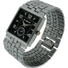 Square Black Face Polish & Shiny Silver Tone Link Clipper Band Watch Men's