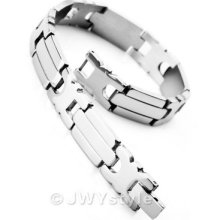 Stainless Steel Bangle Bracelet Cuff Chain Men Silver Wrist Link Xb0074