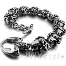 Stainless Steel Bangle Bracelet Chain Men Biker Silver Flower Xb0186
