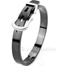 Stainless Steel Bracelet Bangle Cuff Men Unisex Black Belt Buckle Vc648-1