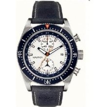 Stainless Steel Case White Dial Chronograph Leather Strap