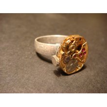 Steampunk Unisex Watch Movement Ring with Exposed Gears (684)