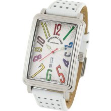 Stuhrling 1102l Uptown Ozzie Xl Swiss Quartz White Dial White Leather Mens Watch