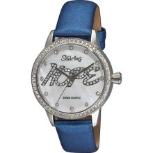 Stuhrling 519h 1115c7 Hope Swarovski White Mop Blue Leather Womens Watch