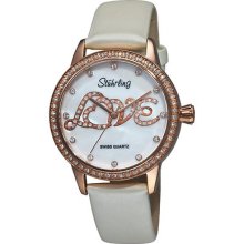 Stuhrling 519l 1145p7 Love Swarovski White Mop White Leather Womens Watch