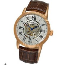 Stuhrling Original 1077.3345K2 Mens Classic Delphi Venezia Automatic Skeleton with Rose Tone Case on Brown Leather Strap and Silver Dial