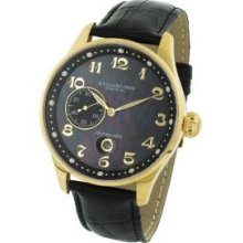 Stuhrling Original 148A.33351 Mens Heritage Automatic on a Genuine Black Leather strap and Black MOP Dial and Gold Tone Case