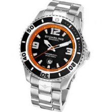 Stuhrling Original 161B3.331157 Mens diver watch on a Stainless Steel Case with Black Dialandamp;#44; Orange Minutes Trackandamp;#44; and Stainless Steel Link Bracelet