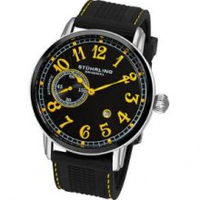 Stuhrling Original 229A2.331665 Mens Round Watch on a Black Rubber Strap Stainless Steel Case Black Bezel and Black Dial Yellow Numbers