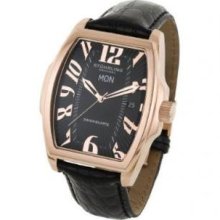 Stuhrling Original 233.33451 Mens Waldorf Automatic Rose Tone Case with Black Dial on Black Leather Strap