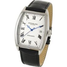 Stuhrling Original 241.33152 Mens Park Avenue Swiss Quartz Stainless Steel Case with Silver Dial on Black Leather Strap