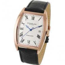 Stuhrling Original 241.33452 Mens Park Avenue Swiss Quartz Rose Tone Case with Silver Dial on Black Leather Strap