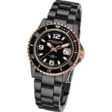 Stuhrling Original 272.11OB41 Womens Swiss Quartzandamp;#44; Black Ceramic Case and Bracelet with Rosetone-Black Dial