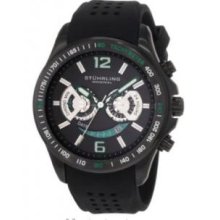 Stuhrling Original 274.335671 Mens Brevet chronograph watch on a Black rubber strapandamp;#44; Black caseandamp;#44; Black and Green Dial