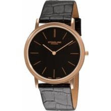 Stuhrling Original 601.3345K1.A Mens Classic Millennia Slim Swiss Quartz with Rosegold Case Black Dial and Black Leather Strap Watch