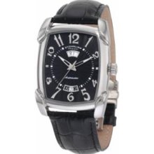 Stuhrling Original 98.33151 Mens Classic Madison Avenue Slim Swiss Quartz with Stainless Steel Case Black Dial and Black Leather Strap Watch