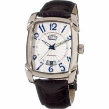 Stuhrling Original 98.331516 Mens Classic Madison Avenue Campaign Slim Swiss Quartz with Stainless Steel Case Silver Dial and Black Leather Strap Watch