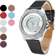 Style Women's Crystal PU Leather Analog Quartz Wrist Watch (Assorted Colors)