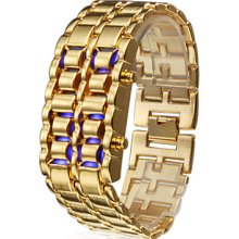 Stylish 8-LED Blue Light Stainless Digit Steel Bracelet Wrist Watch - Bronze (1*CR2016)
