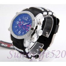 Stylish Black Rubber Stainless Analog Red Led Date Alarm Dual Time Men Watch