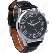 Stylish Men's Quartz Wrist Watch Leather Strap Round Analog Timepiece - Black