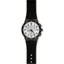 Swatch Gent's Plastic Case Chronograph Date Black Rubber Watch Susb401
