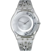 Swatch Women's Skin SFK280G Silver Plastic Quartz Watch with Silver Dial