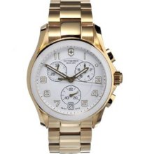 Swiss Army Men's Chronograph Gold Tone Stainless Steel Case and Bracelet White Dial Date Display 241537