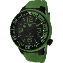 Swiss Legend Men's Neptune Black Dial Black Ip Ss and Green Silicone C