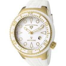 Swiss Legend Men's Neptune White Dial Gold Tone Ip Case White Silicone