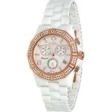 Swiss Precimax Women's Luxe Elite SP12043 White Ceramic Swiss Chronograph Watch with Mother-Of-Pearl Dial