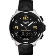 T-Race Touch Men's Quartz Watch - Black/Gold Dial With Black Rubber Strap