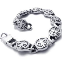 Tb56 Men's Vintage Fleur De Lis Stylish Cool Stainless Steel Bangle Bracelet