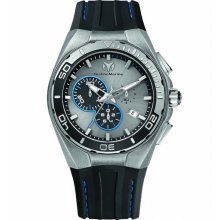 TechnoMarine Cruise Steel Evolution Chrono 45mm Watch - Grey/Blue Dial, Black Silicon Strap 112007 Chronograph Sale Authentic