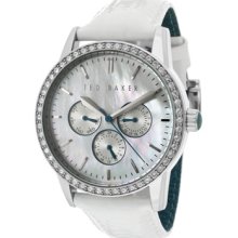 Ted Baker Watches Women's White Crystal White MOP Dial Black Patent Ge