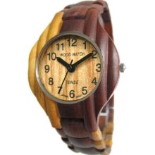 Tense Wood Mens Corrugated Sandalwood Wood Watch - Two-tone Bracelet - Light Dial - G8010I