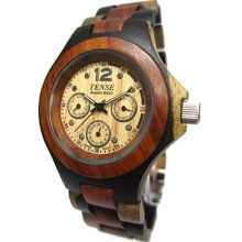 Tense Wood Mens Dark Dual Tone Sandalwood Wood Watch - Wood Bracelet - Tan Dial - G4300IDM
