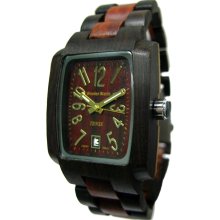 Tense Wood Mens Jumbo Rectangle Sandalwood Wood Watch - Two-tone Bracelet - Dark Dial - J8102DS