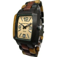 Tense Wood Mens Jumbo Rectangle Sandalwood Wood Watch - Two-tone Bracelet - Light Dial - J8102IDMQ